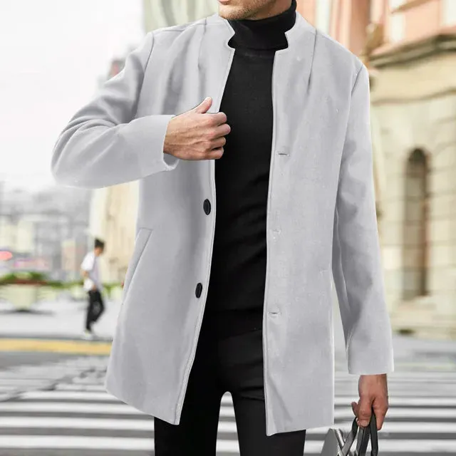 Men's Wool Long Sleeve Overcoat: 2024 Autumn Winter Warm Business Jacket