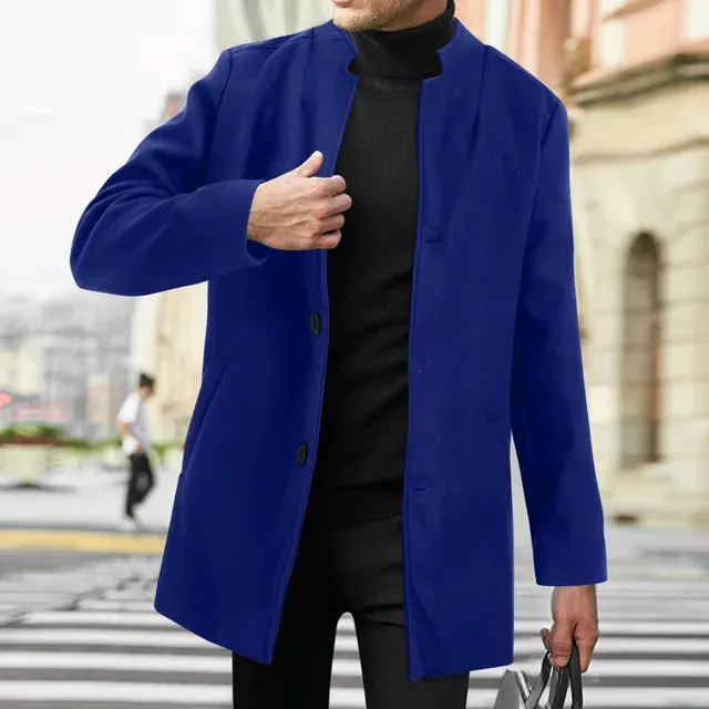 Men's Wool Long Sleeve Overcoat: 2024 Autumn Winter Warm Business Jacket
