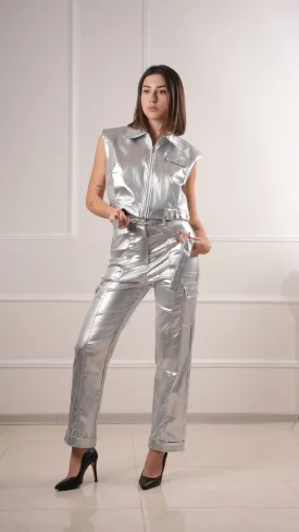 Metallic straight-leg cargo pants wholesale