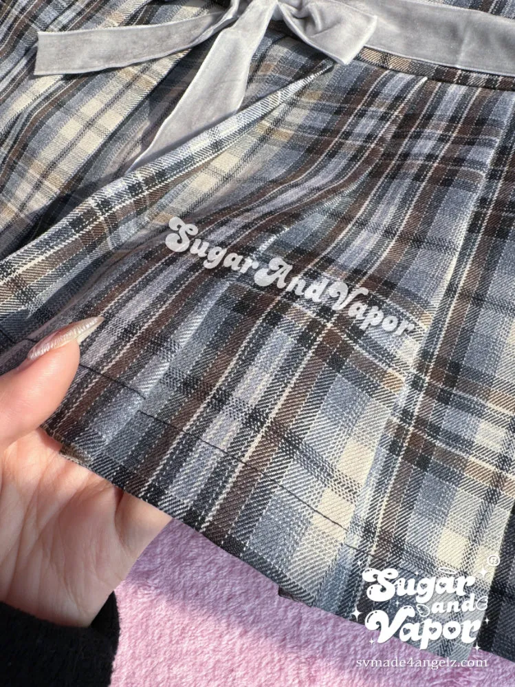 Milana Preppy Grey Plaid Pleated Mini Skirt