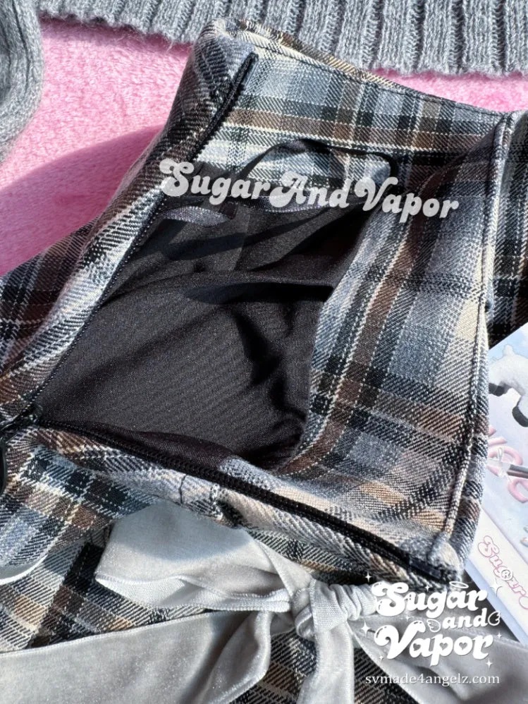 Milana Preppy Grey Plaid Pleated Mini Skirt