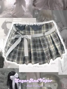 Milana Preppy Grey Plaid Pleated Mini Skirt