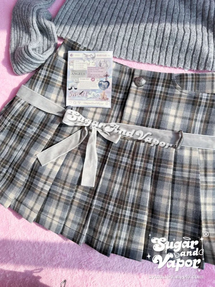 Milana Preppy Grey Plaid Pleated Mini Skirt
