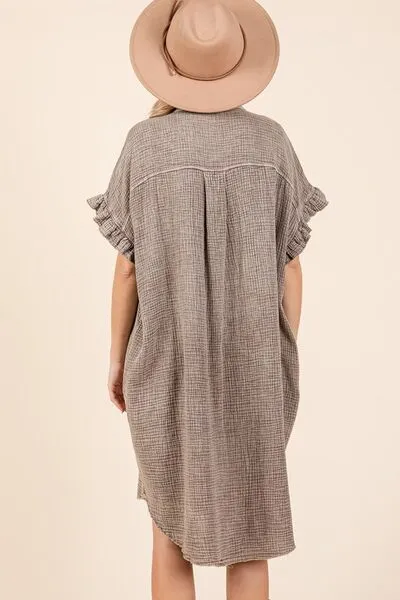 Mineral Wash Cotton Gauze Mini Shirt Dress