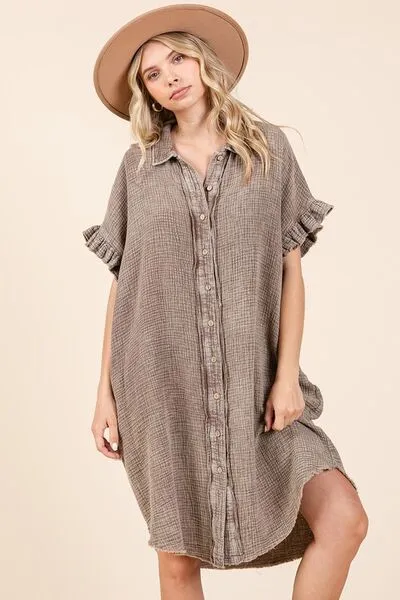 Mineral Wash Cotton Gauze Mini Shirt Dress