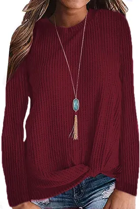 MISFAY Womens Casual Top Long Sleeve Cute Twist Knot Waffle Knit Shirts Tops