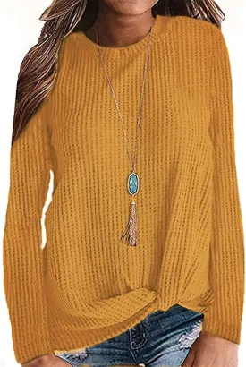 MISFAY Womens Casual Top Long Sleeve Cute Twist Knot Waffle Knit Shirts Tops