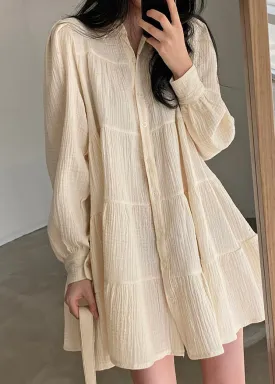 Modern Beige Oversized Wrinkled Cotton Shirt Dresses Spring TZ022