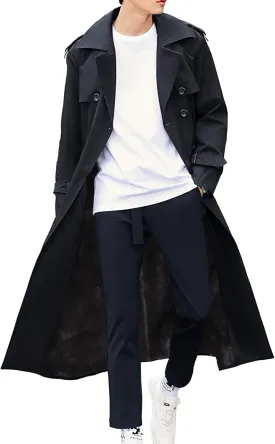 Pantete Man's Double Breasted Trench Coat Oversized Casual windbreaker Lapel Long Jacket Overcoat
