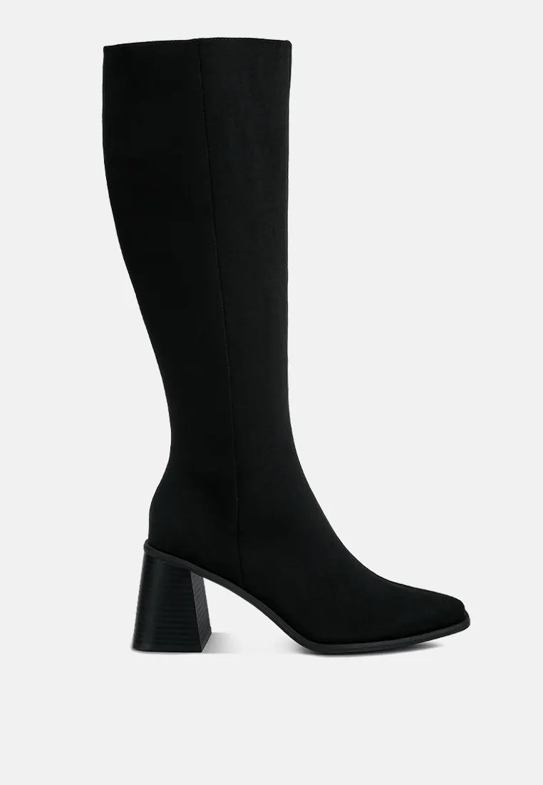 paytin faux leather block heel calf length boots