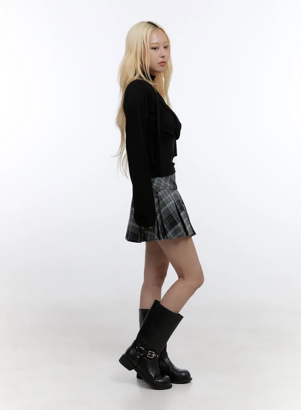 Pleated Check Mini Skirt CO419
