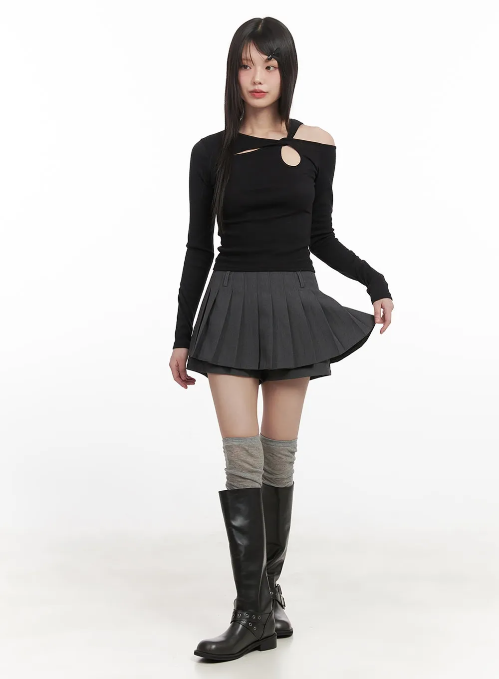 Pleated Mini Skirt with Built-In Shorts CJ528