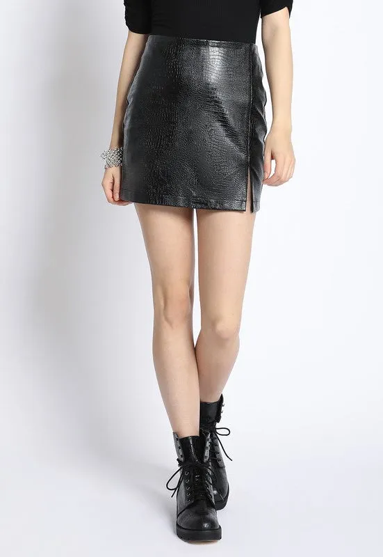 "A Little Tease" Faux Leather Skirt - Black
