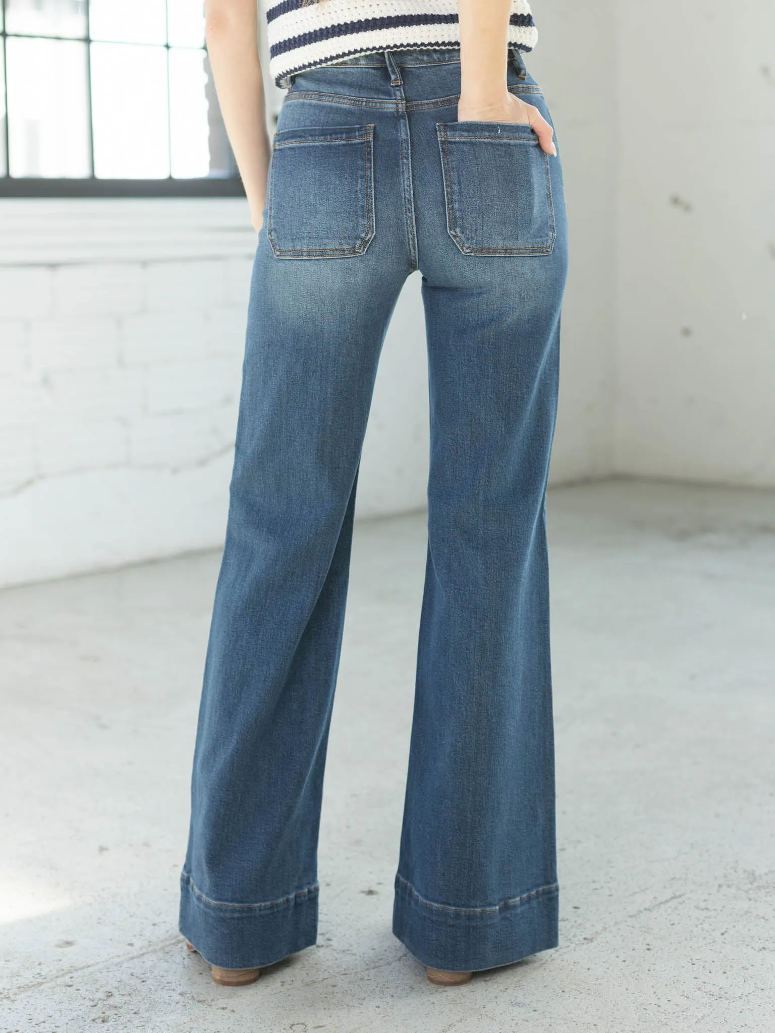 RISEN Dark High Rise Flare Patch Pocket