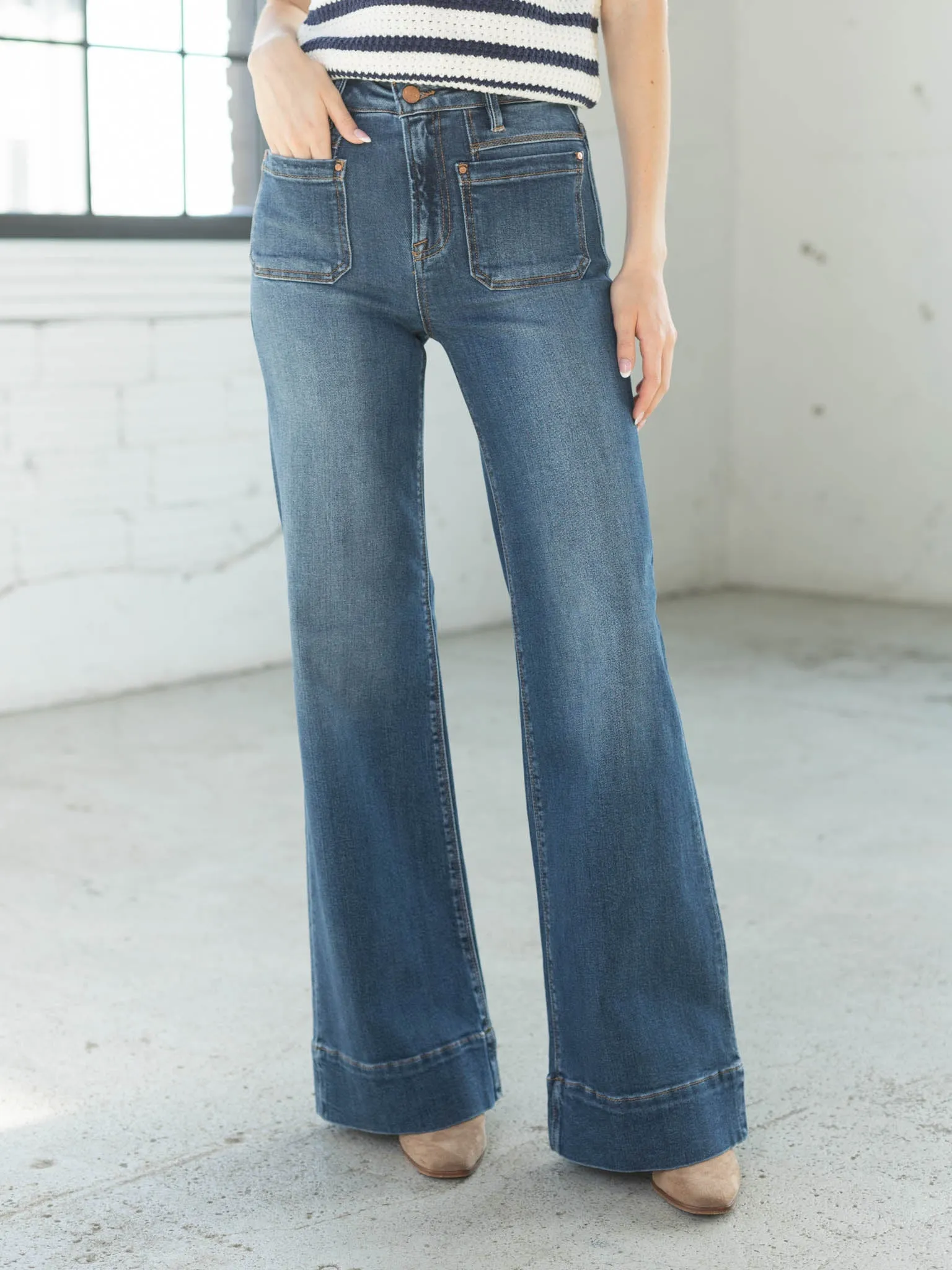 RISEN Dark High Rise Flare Patch Pocket