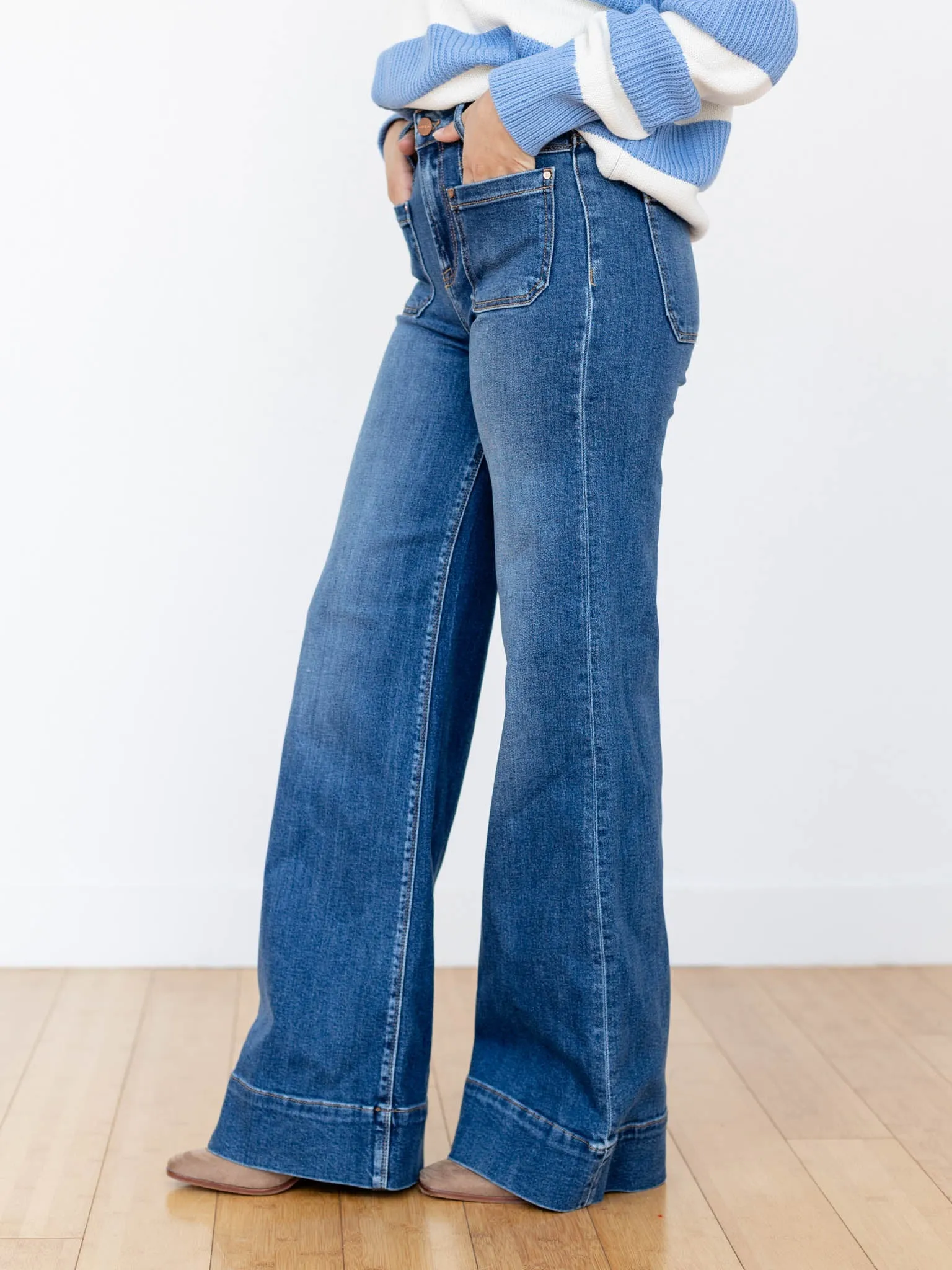 RISEN Dark High Rise Flare Patch Pocket
