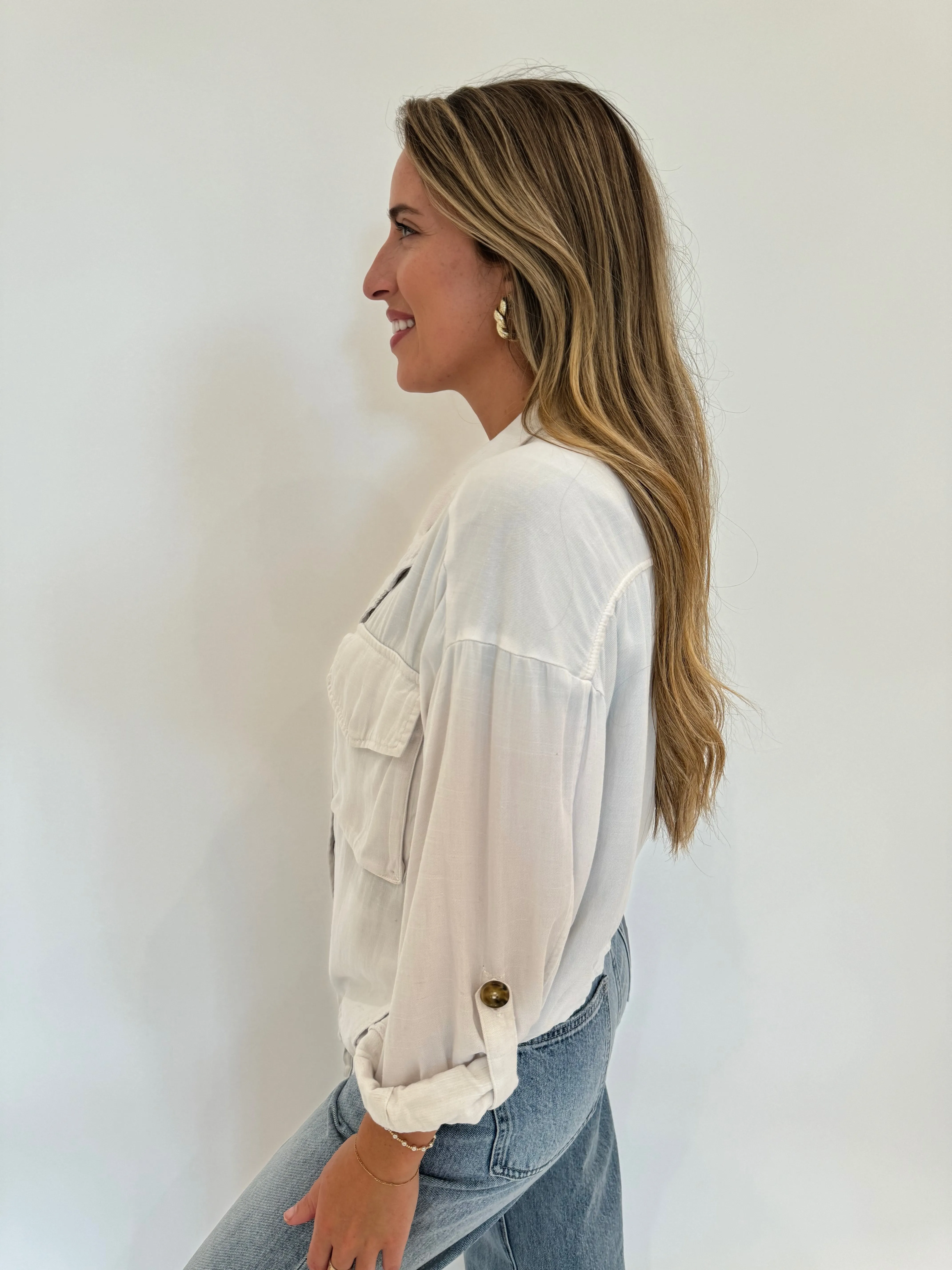 Rogue Zipper Roll Sleeve Jacket - Optic White