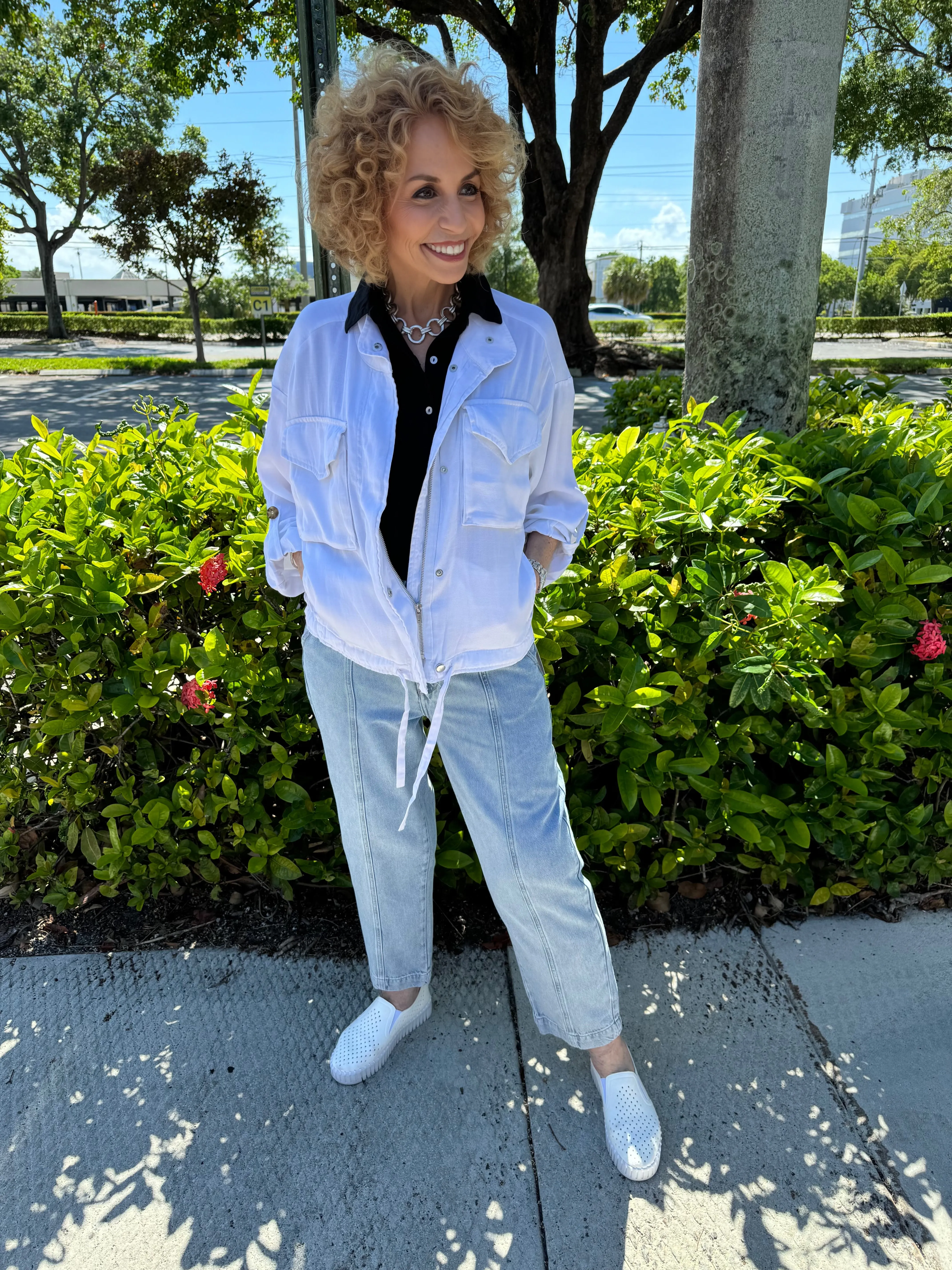 Rogue Zipper Roll Sleeve Jacket - Optic White
