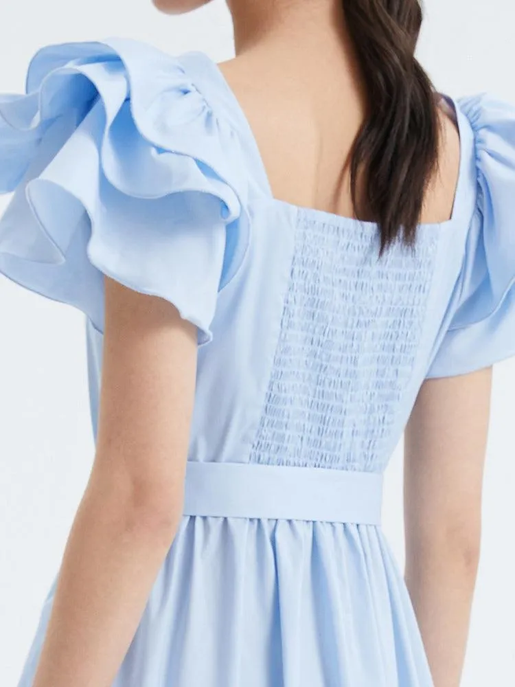Ruffle Sleeve Square Neck Dress