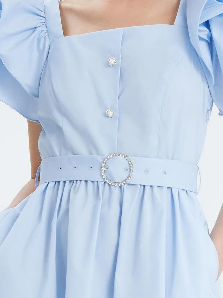 Ruffle Sleeve Square Neck Dress