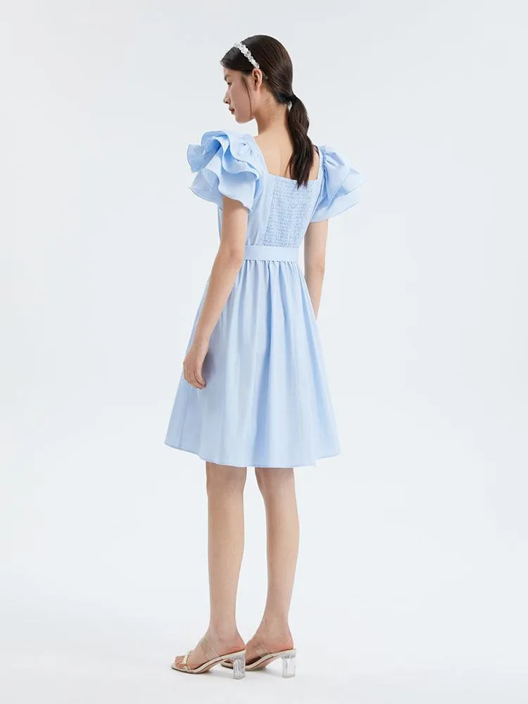 Ruffle Sleeve Square Neck Dress