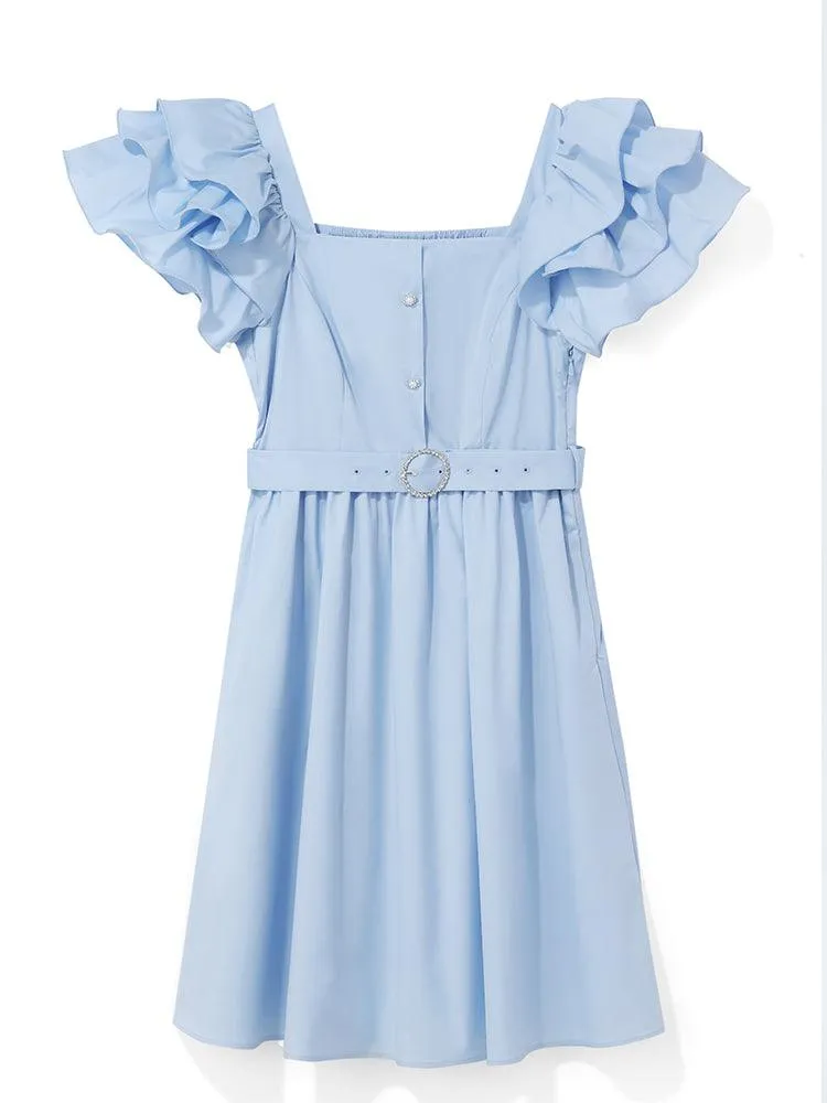 Ruffle Sleeve Square Neck Dress