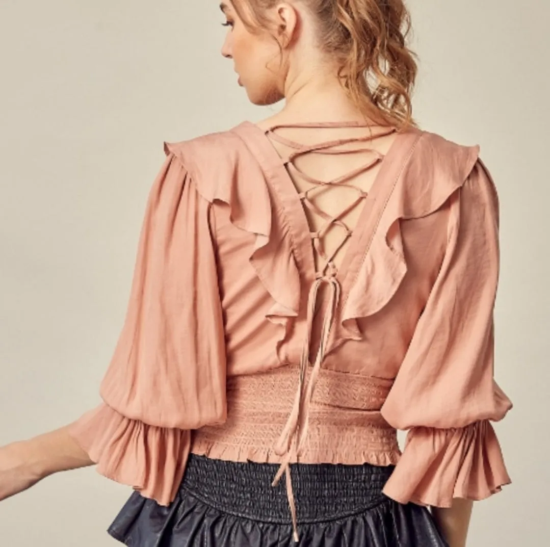 Ruffled Lace Back Blouse