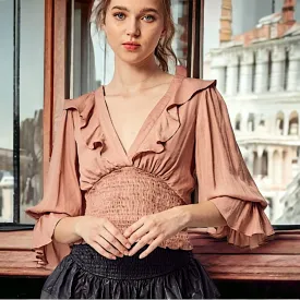 Ruffled Lace Back Blouse