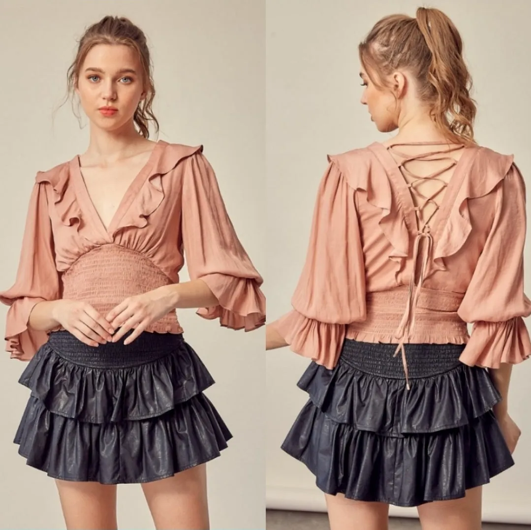 Ruffled Lace Back Blouse