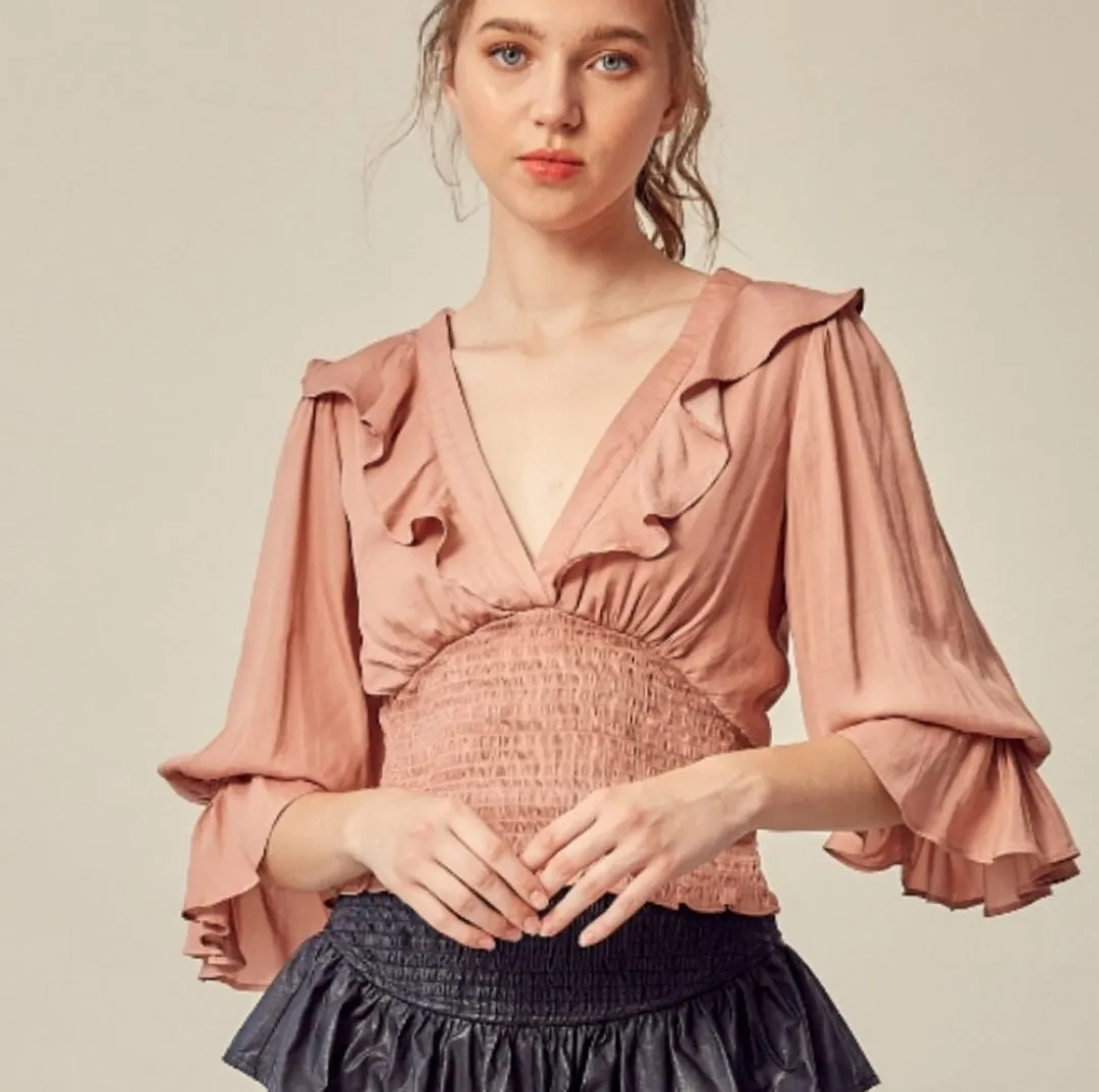 Ruffled Lace Back Blouse