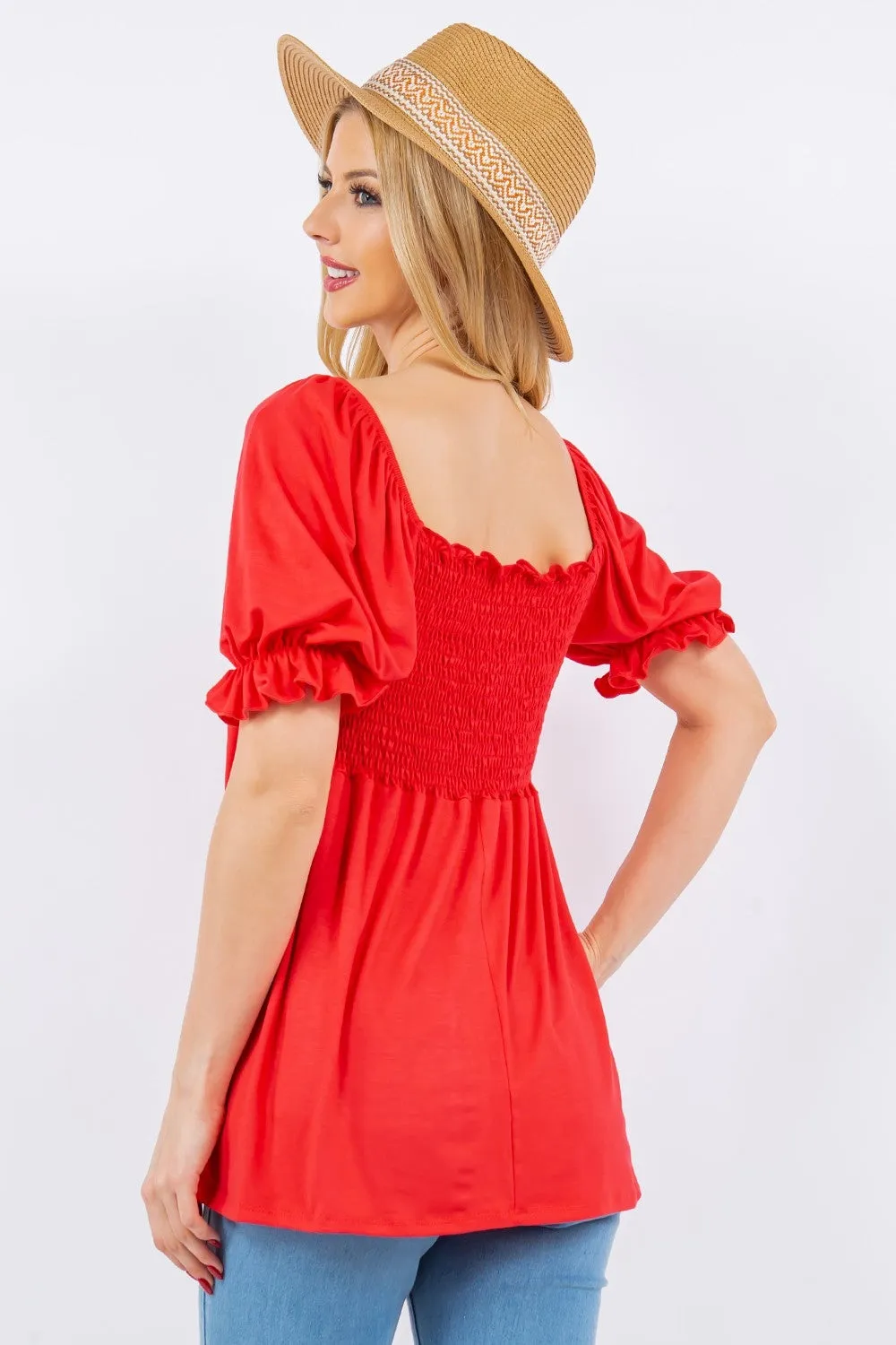 Ruffled Short Sleeve Smocked Blouse