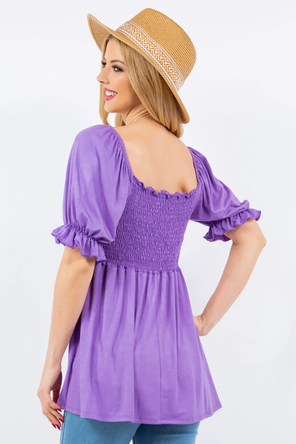 Ruffled Short Sleeve Smocked Blouse