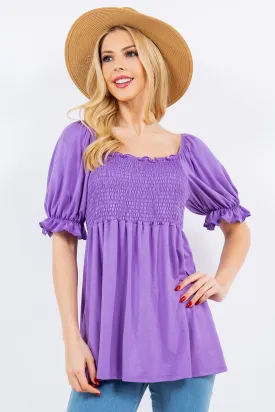 Ruffled Short Sleeve Smocked Blouse