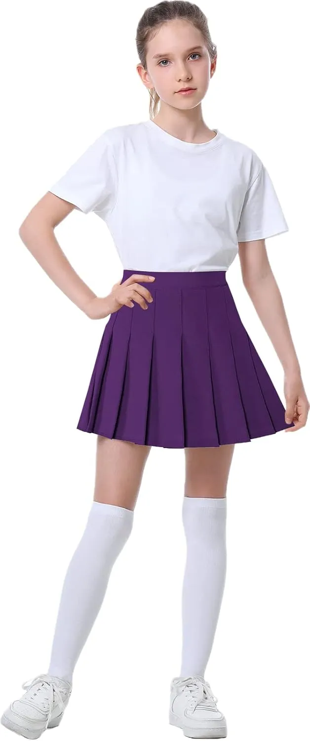 SANGTREE Women Girls Pleated Skirts with Shorts, Elastic Waist Uniform Plus Size Tennis Casual Skirt, 2 Years - US 4XL
