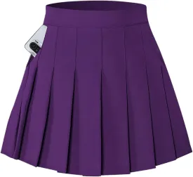 SANGTREE Women Girls Pleated Skirts with Shorts, Elastic Waist Uniform Plus Size Tennis Casual Skirt, 2 Years - US 4XL