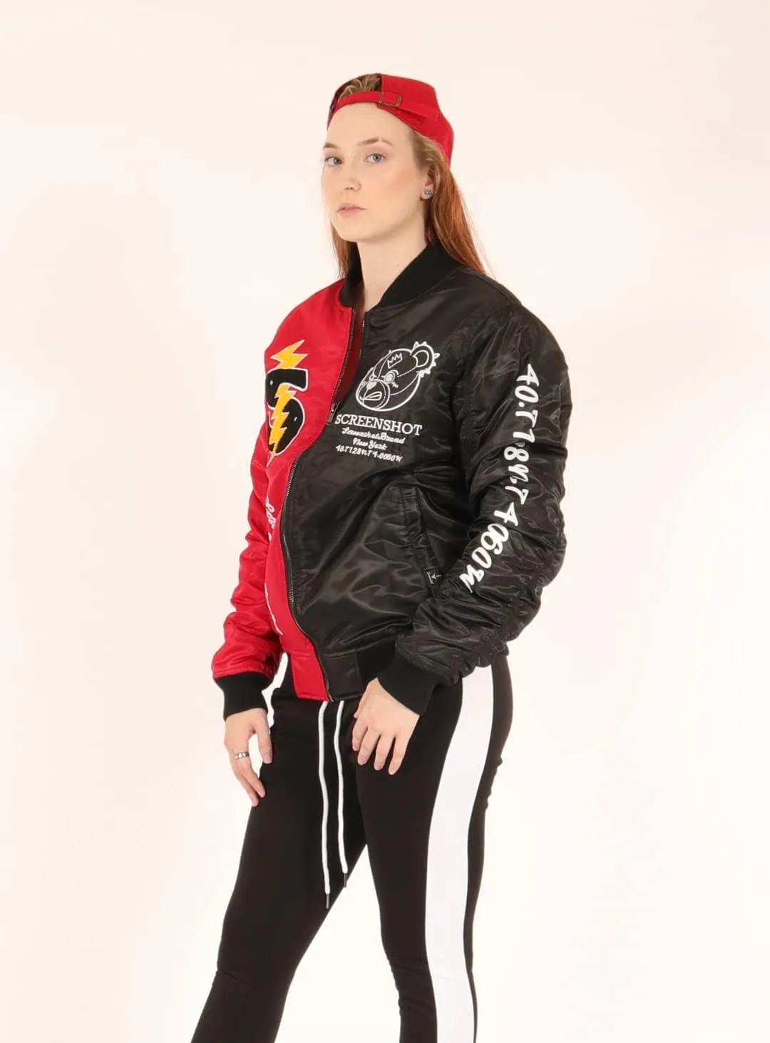 SCREENSHOT Hip-Hop Urban NYC Fashion Padded Bomber Jacket - Quilted Linning Outdoor Streetwear Graffiti Patch Zip Up Top
