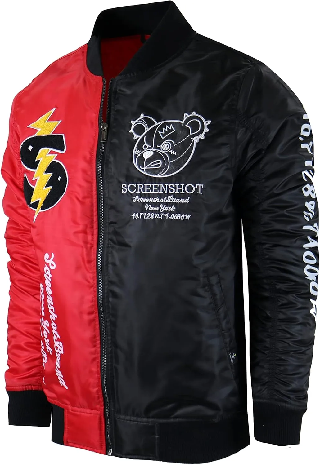 SCREENSHOT Hip-Hop Urban NYC Fashion Padded Bomber Jacket - Quilted Linning Outdoor Streetwear Graffiti Patch Zip Up Top