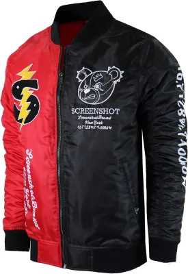 SCREENSHOT Hip-Hop Urban NYC Fashion Padded Bomber Jacket - Quilted Linning Outdoor Streetwear Graffiti Patch Zip Up Top