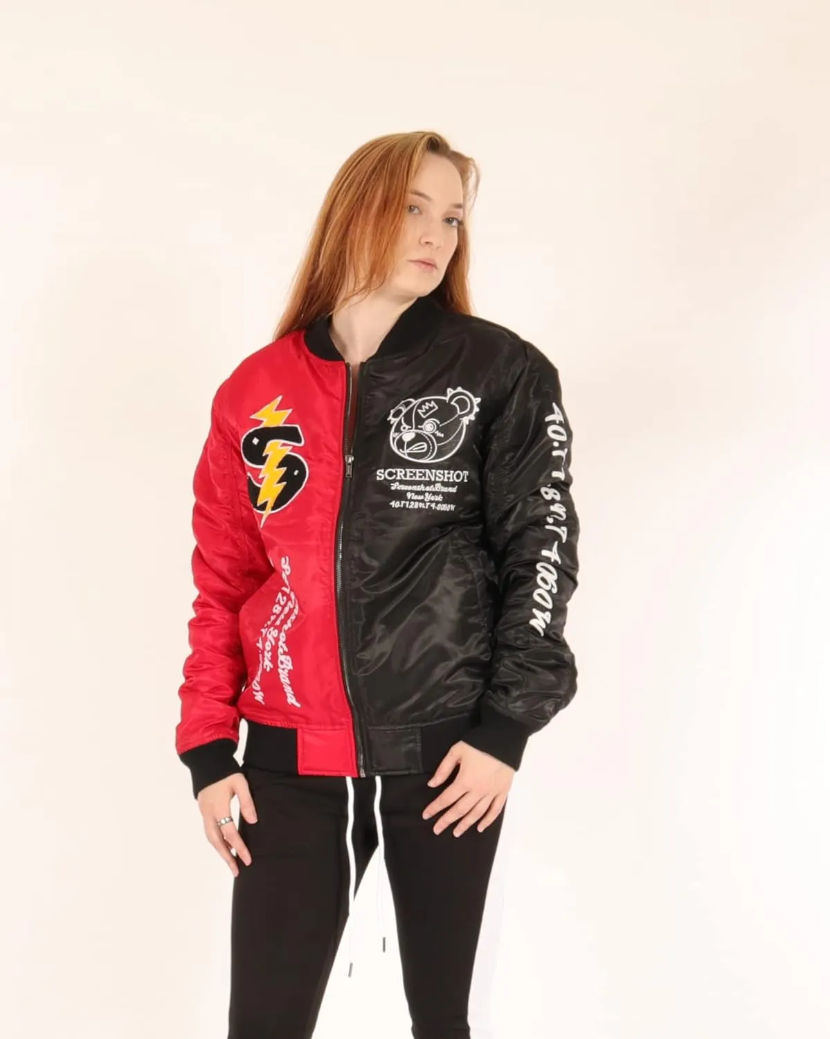 SCREENSHOT Hip-Hop Urban NYC Fashion Padded Bomber Jacket - Quilted Linning Outdoor Streetwear Graffiti Patch Zip Up Top