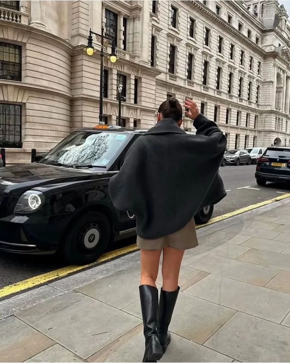 Sienna – Tweed texture – Oversized wool coat