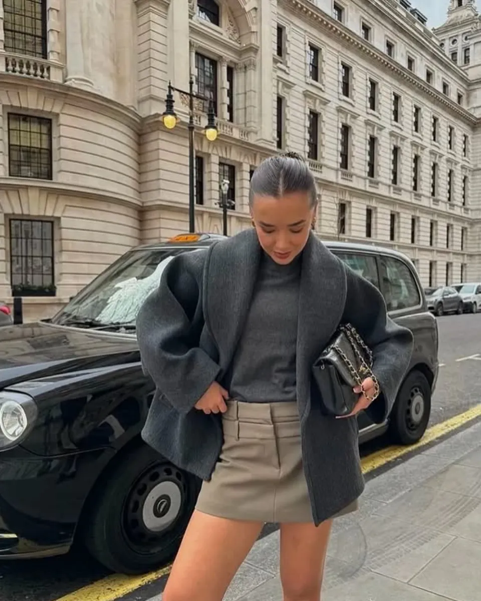 Sienna – Tweed texture – Oversized wool coat