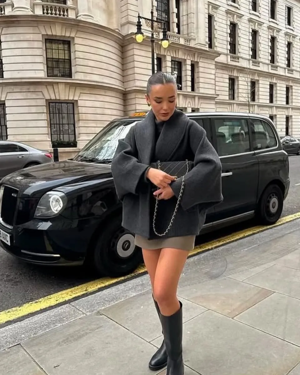 Sienna – Tweed texture – Oversized wool coat