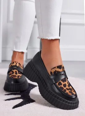 SIRIA - Black platform loafers with a leopard print animal insert
