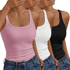 SUNBS Tank Tops for Women Ribbed Spaghetti Strap Camisole Racerback Summer Workout Tops Trendy Clothes Going Out 2025 3Pack