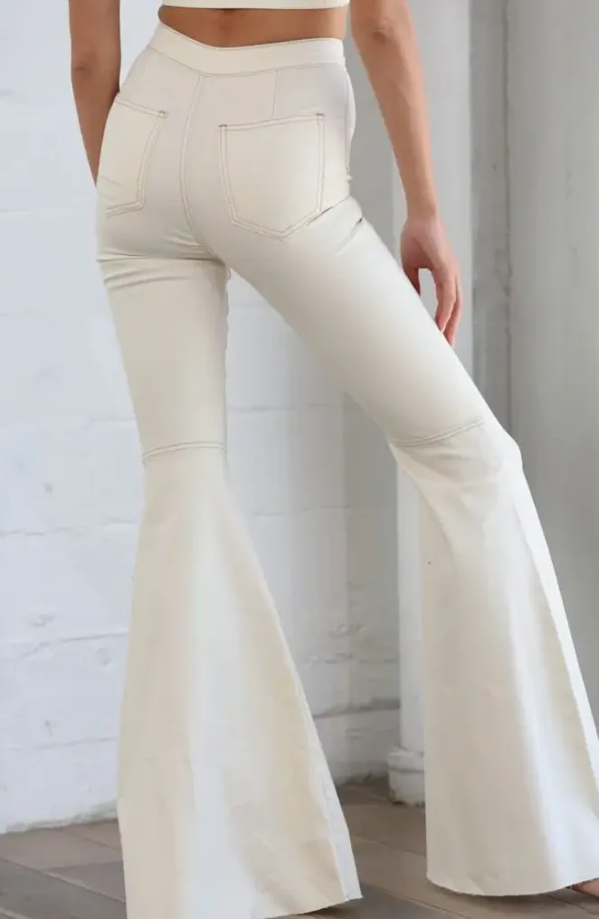 Super Flared Bell Bottom Jeans, Cream