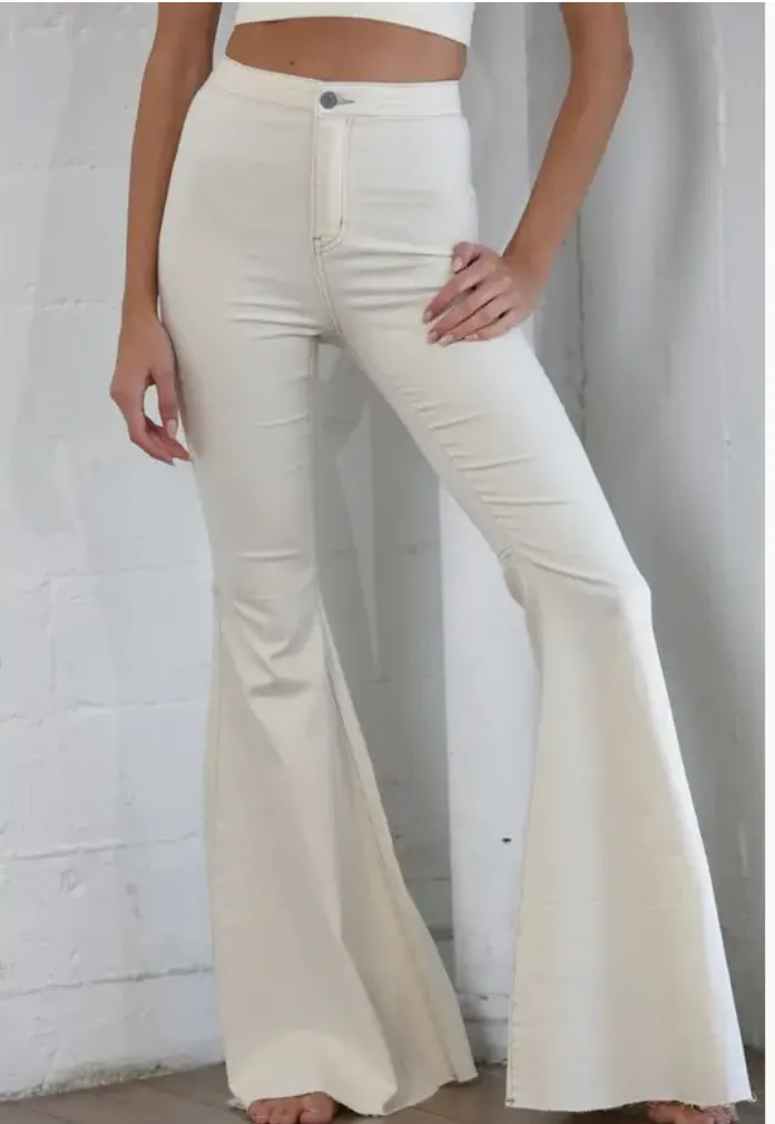 Super Flared Bell Bottom Jeans, Cream
