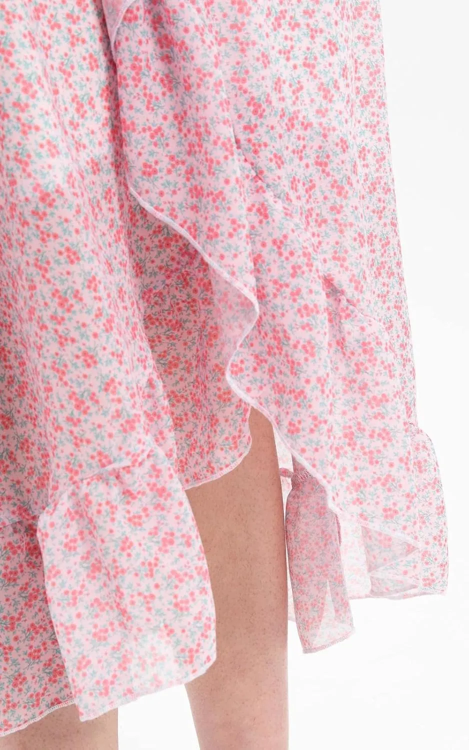 ThCreasa Womens Boho Floral Print High Waisted Wrap Skirts Ruffle Hem Tie Knot Summer Chiffon Flowy Midi Skirts