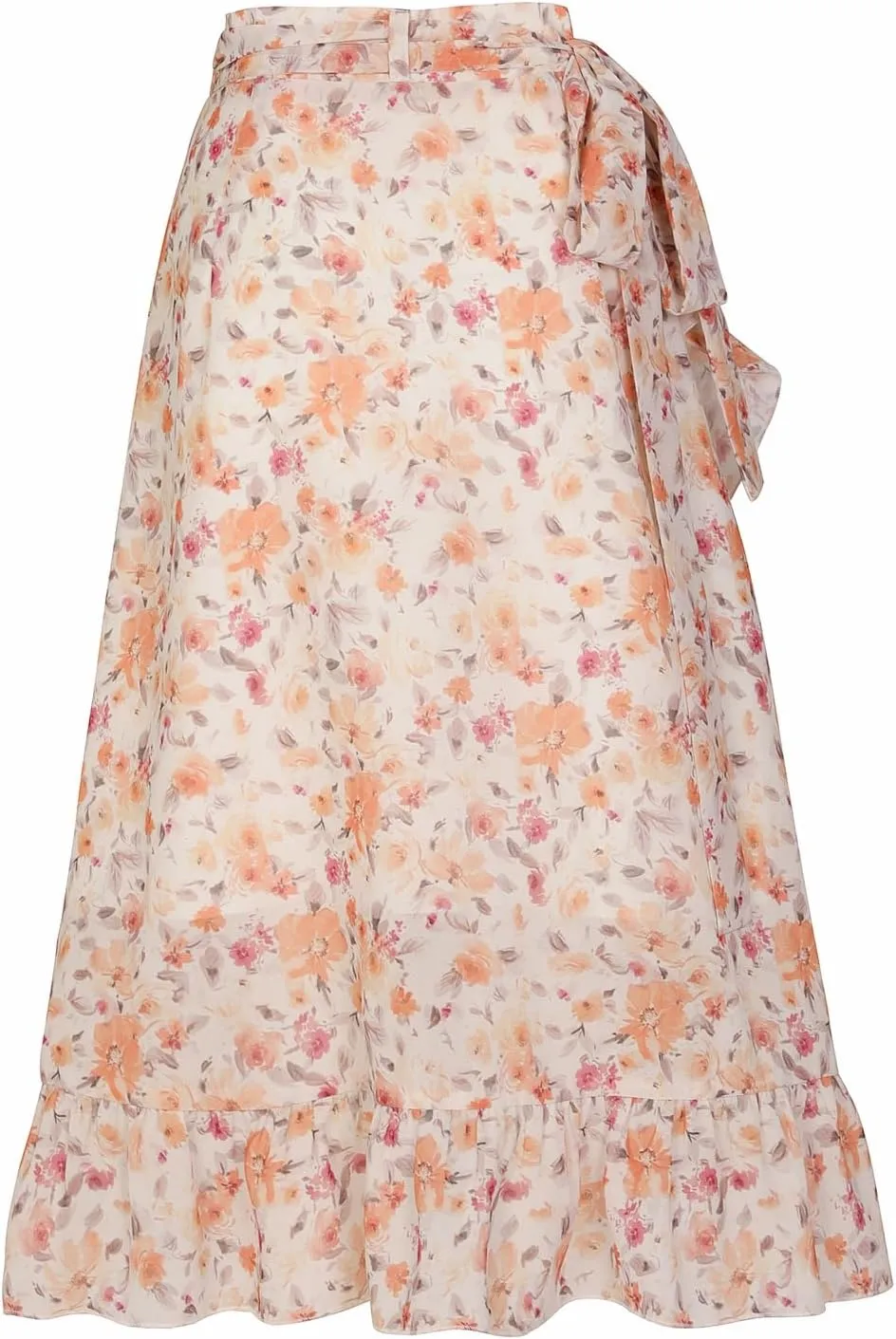 ThCreasa Womens Boho Floral Print High Waisted Wrap Skirts Ruffle Hem Tie Knot Summer Chiffon Flowy Midi Skirts