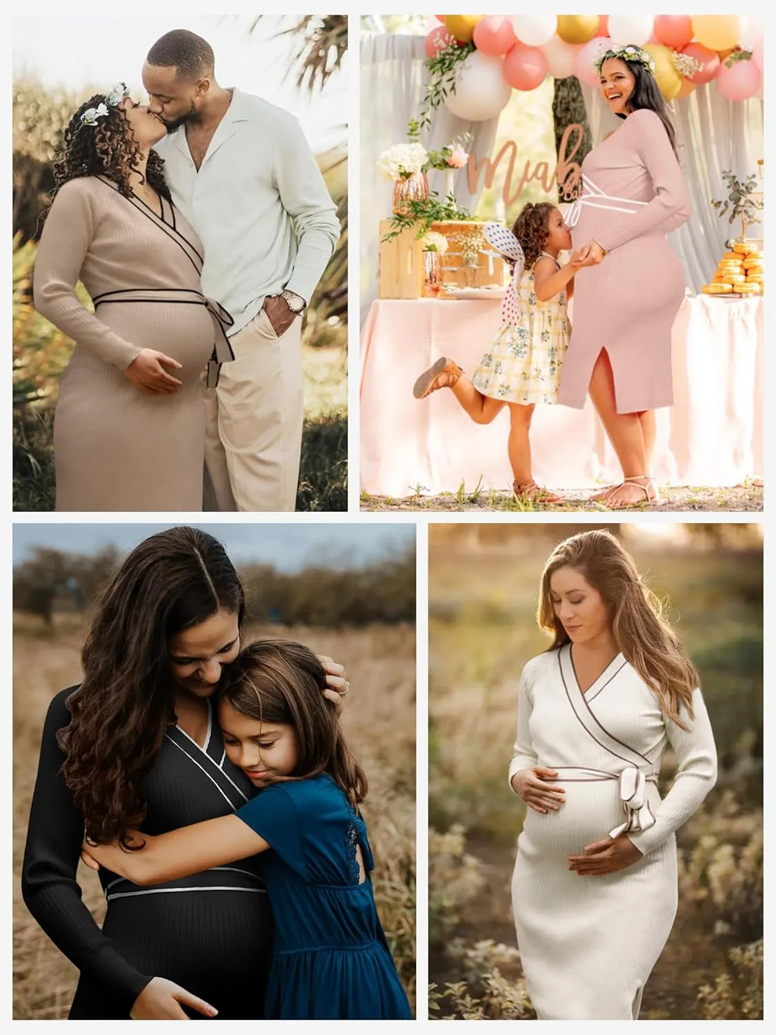 V FOR CITY Maternity Sweater Dress Long Sleeve Wrap V Neck Knit Pregnancy Dresses for Baby Shower Photoshoot Outfits