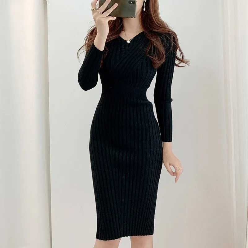 Vintage Long Graceful Sleeve Knitted Dress